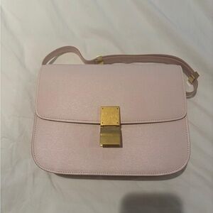 CELINE Classic Box Flap Shoulder Bag baby pink Leather